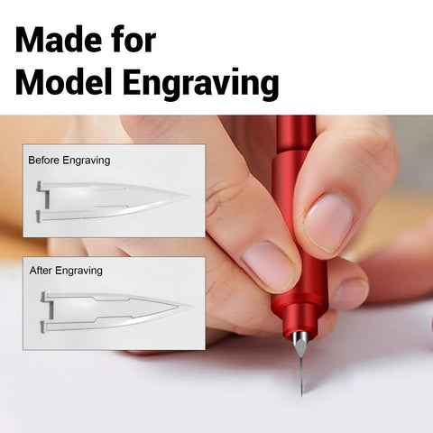 Top Shelf 9 Piece Model Scribing Tool Kit Featuring Heavy Duty Tungsten Carbide Blades And Slick Guide Tape For Serious Builders engraving demonstration with red tool.