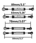 Two Pack Metal Adjustable Length Servo Linkage Rod For Traxxas TRX4 Axial SCX10 D90 Gen8 And Other One Tenth Scale RC Crawlers Durable Alloy Aluminum Steering Linkage with center measurements of 89mm, 83mm, 78mm, and 84mm shown.