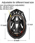 Inner view of One-Piece Adjustable Adult Bike Helmet For Men And Women, Ultra Lightweight 200g with size measurements