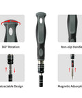 Pocket Precision Screwdriver Set 48 In 1 Magnetic Kit With CRV Bits showing ergonomic grip, 360° rotation, retractable design.