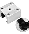 SBR16UU 16mm Aluminum Linear Ball Bearing Slide Block with Chrome Plated Rod for CNC Machines and DIY Builds, close-up view of slide block.