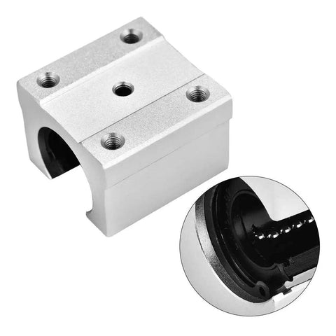 SBR16UU 16mm Aluminum Linear Ball Bearing Slide Block with Chrome Plated Rod for CNC Machines and DIY Builds, close-up view of slide block.
