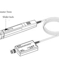 High Frequency AC DC Current Probe For Scope Testing With 50Mhz Bandwidth And Quick Swap 5A Or 30A Ranges, showing 5mm jaw size.
