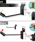 Comparison of slatwall hooks showing thicker and larger dimensions against smaller hooks for garage and shop use.