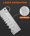 ZeeDix portable metal sheet thickness gauge, stainless steel, laser-engraved markings and key ring