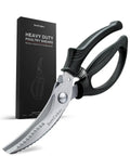 Beefy Heavy Duty Poultry Shears With Anti Slip Handle And Safety Lock Spring Loaded Kitchen Scissors For Meat Chicken Turkey Bone And Fish Dishwasher Safe Corrosion Resistant Stainless Steel, closed with box