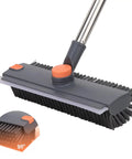 64 Inch Floor Scrub Brush With 360 Degree Swivel Head And Detachable Long Handle showing angled bristles and squeegee