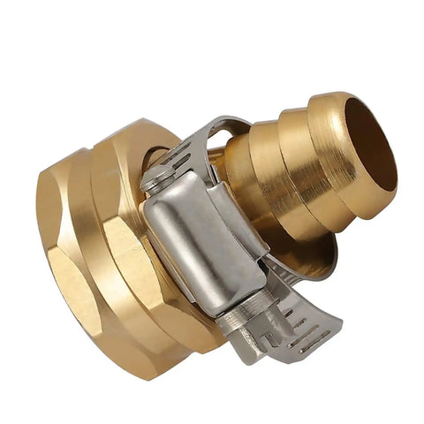 Two Pack Brass Five Eighth Inch Garden Hose Connector Kit With Male And Female Fittings And Clamps