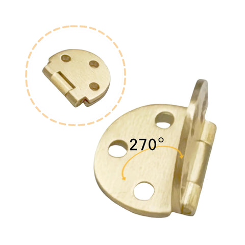 Heavy Duty Solid Brass Hinges Concealed Flip Design For Tables Doors Rust Proof Furniture Hardware With Mounting Screws, showing 270-degree rotation.
