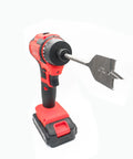 13 Piece Spade Drill Bit Set One Quarter To One And One Half Inch With Quick Change Hex Shank For Woodworking And Plastic Hole Cutter attached to a drill