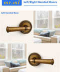 Antique Brass Passage Door Handle Lever For Interior Doors Vintage Aluminum Alloy Door Lever in living room setup, left and right-handed option.