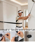 Game Changing Golf Swing Rotation Trainer For Hips And Shoulders Turn, Weight Shift And Tempo in use with door latch for stability