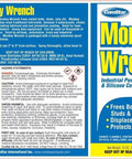 Label of Monkey Wrench industrial lubricant can detailing features such as freeing rusted bolts, displacing water, and protecting metal.