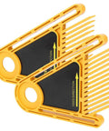 No Sweat Plastic Featherboard For Table Saws Router Tables And Band Saws Non Marking Hold Down Tool with yellow design and feed direction markings.