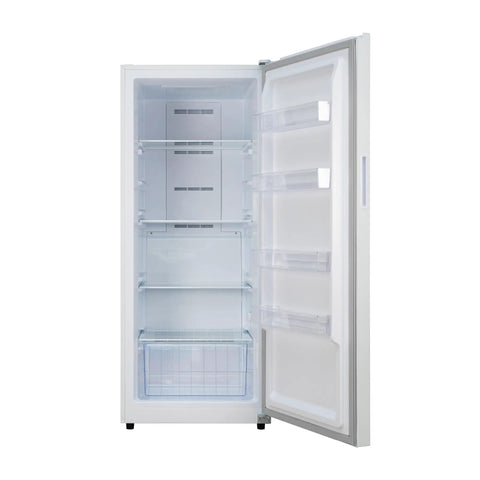 14 Cu Ft Convertible Upright Freezer And Refrigerator In Warm White Panel Featuring Hassle Free Mode Switch, spacious interior and shelves.