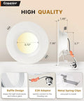 No Sweat 5 And 6 Inch Led Recessed Can Lights featuring smooth adjustable 5Cct, with baffle design and E26 adapter for easy setup.