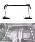 Heavy Duty Rear Traction Control Rod Assembly And Chassis Brace Kit Featuring Carbon Steel Build, view from front, in vehicle installation.