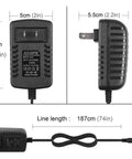 5V 2A Power Supply Charger With 8 Interchangeable Tips For TV Boxes, LED Strips, Tablets, Cameras, Webcams, Speakers, Routers And More; 6 Foot Cable, Worldwide 100 240V AC Adapter, 10W Output. Black AC/DC adapter, 5cm x 8cm, 187cm cord