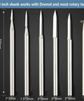 Top Shelf Wood Carving Drill Bits Set For Dremel Rotary Tool With 3Mm Shank showing six precision cutting bits on black background.