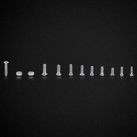 Close-up view of 600Pcs Tiny But Mighty Multipurpose Screw Assortment Kit with M1 to M1.6 mini screws and nuts on black background.