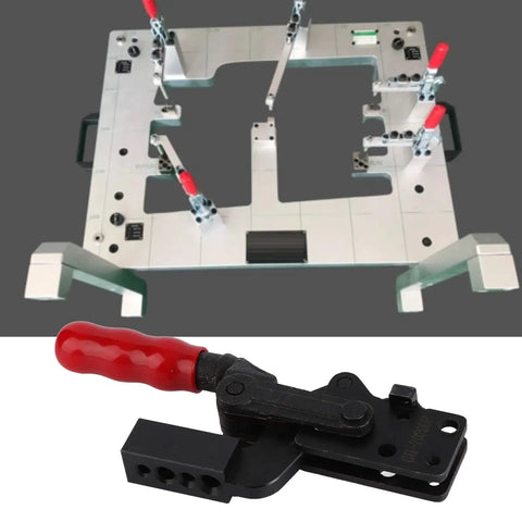 Heavy Duty Quick Release Toggle Clamp for Woodworking and Metalworking, one hand operation, high carbon steel, on a jig
