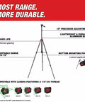 Straight Up Heavy Duty Adjustable Aluminum Laser Level Tripod Stand With Smooth Pan And Tilt Head Extends From 28 To 72 Inches features precision adjustment and durable aluminum body.