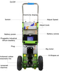 Heavy Duty Electric Stair Climbing Hand Truck Folding Sack Cart With Removable Battery For Moving Furniture Heavy Loads Up To 400kg showing controls and battery layout.