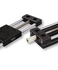 Close-up of a Go-To Manual Linear Stage Sliding Table With Micrometer Adjustment Platform And Aluminum Guide Rails.