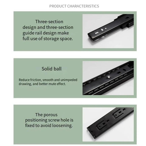 2 Pack Full Extension Drawer Slides 5/6/8 Inch Short Guide Rails For Smooth No Jam Drawer Motion In Kitchen Office And Workshop Cabinets 200mm Easy Glide Metal Sliders, showing three-section design and ball-bearing detail