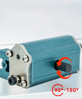 Heavy Duty Pneumatic Gripper Cylinder With Mechanical Arm Clamp For Single Or Double Water Clip Base And 90 Degree To 180 Degree Rotary Mounts Robot Automation Tool Compatible AlfaTX, front view.