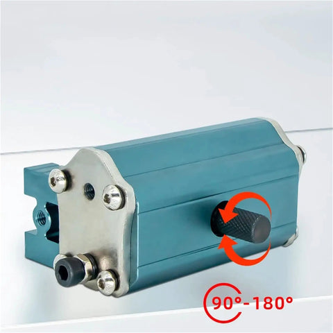 Heavy Duty Pneumatic Gripper Cylinder With Mechanical Arm Clamp For Single Or Double Water Clip Base And 90 Degree To 180 Degree Rotary Mounts Robot Automation Tool Compatible AlfaTX, front view.