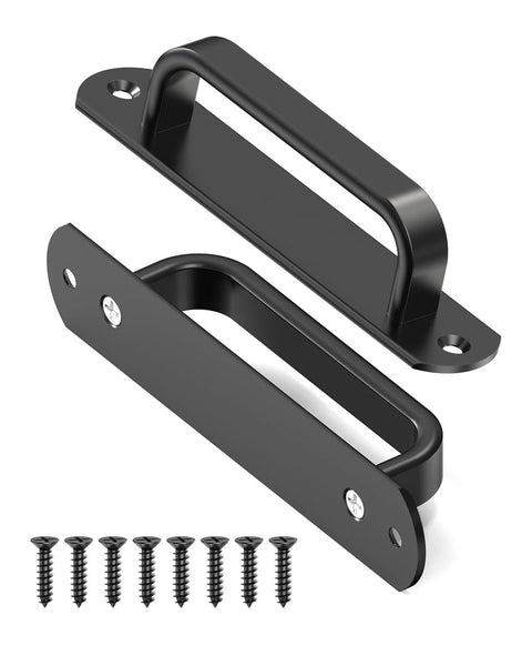 5.7 Inch Sliding Barn Door Handle Aluminum Alloy Cabinet Pull with screws, black, ergonomic grip, rust-resistant, indoor and outdoor use
