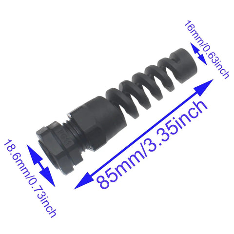 8 Pack Waterproof Nylon Cable Glands With PG11 Thread For 5mm To 10mm Wires Black Spiral Strain Relief Connectors shown with dimensions
