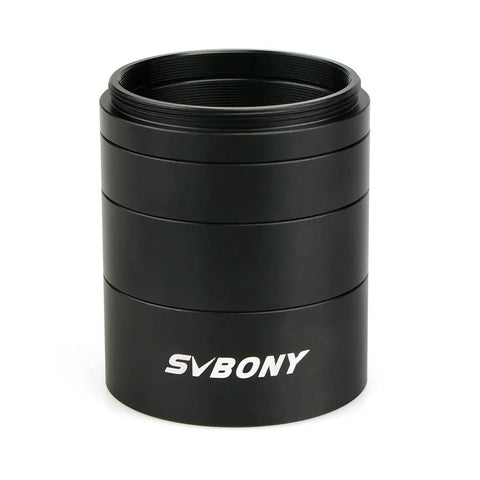 Dual Sided Extension Tube Kit M42x0.75 and T2 Threads for Astro Photography, black anodized aluminum cylinder