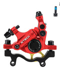 Hydraulic disc brake caliper for MTB, red aluminum alloy with mounting bolts (front/rear), X-TECH.