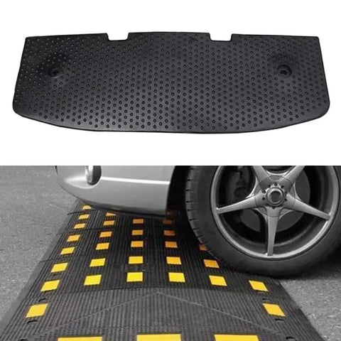 Heavy Duty Rubber Speed Bump Hump End Cap 200X600X50Mm Black Finish With Full Hardware Kit For Driveway And Parking Lot Traffic Calming Solutions That Look Cool And Work Wicked, black rubber end cap installed on speed bump