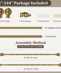 Brass Finish Curtain Rod Set In Warm Gold Tone, Heavy Duty Adjustable 72 To 144 Inch, showing finials, brackets, and rods