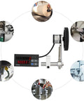 Workhorse Digital Length Meter Counter With Smooth Rolling Measuring Wheel Tracks Feet Inches And Yards Equipped With Dual Relay Output Controls For Heavy Duty Textile Printing Work, showing components and uses in machinery.