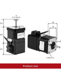 Two AVXANKTG 42HS40-YC-PD permanent magnet brake stepper motors, 12V, 4-lead, NEMA17, 40 N·cm torque, front and side views.