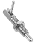 Heavy Duty Stainless Steel L Handle Indexing Lock Plunger M10 Spring Loaded Safety Latch with sleek finish for cabinets.
