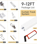 Ceiling Curtain Track With Roller Hooks And Clips White 9ft To 12ft Premium Aluminum Rail Rustproof Electrocoat Tarnish Resistant Finish No Fuss Easy Glide Curtain System For Bathrooms Patios And Living Spaces package contents