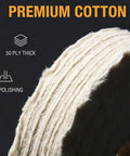Top Notch 2 Pcs 5 Inch Cotton Buffing Wheels With 3/8 Inch Arbor Hole Built Tough For Die Grinder And Angle Tool Slick Polish Pads For Brass And Stainless Steel Tasks, showcasing 50 ply thick cotton for fine polishing.