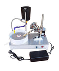 6 Inch Bench Grinder and Polishing Machine Gear Up for Gemstone Lathe Work with DC 24V Motor Spinning 2800 RPM for Jewelry Jade Glass and Crystal Projects Featuring a compact design and U-shaped guard.