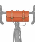 Bike Handlebar Bag For Marin Rift Zone 2000 To 2025 Waterproof Front Bag with dual zippers in brown oxford cloth on bike