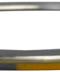 Spiral-wound gasket, side view for 2-inch pipe flange, yellow band with gray stripe.