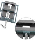 No Nonsense 4 Inch Drill Press Vise And Heavy Duty Cast Iron Milling Clamp showing smooth jaws and clamping mechanism details.