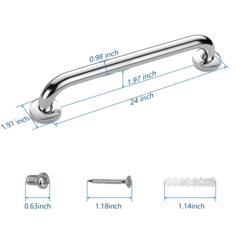 Stainless Steel Shower Grab Bar 2 Pack 24 Inch Bath Grab Handles For Tub And Shower Safety Rails Non Slip Grip Supports Up To 500lbs