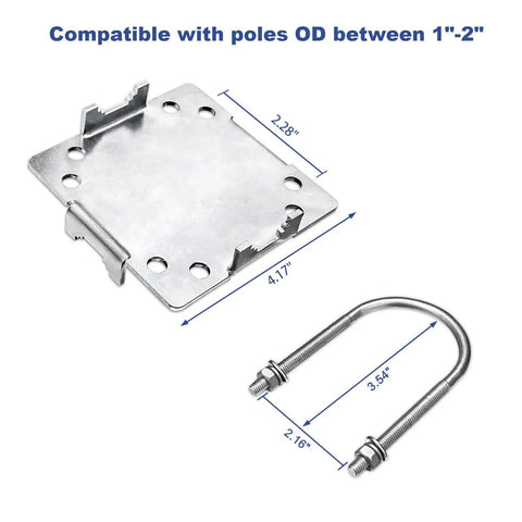 Cross Over Antenna Mast Clamp Kit With U Bolts For 1 To 2 Inch Poles featuring galvanized steel plate and U-bolt dimensions