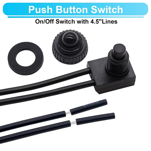Two Pack Waterproof 12V Push Button Switch SPST On Off For RV Motorcycle Auto Car Bathroom Fan With 12mm Button and 4 Inch Wire Leads