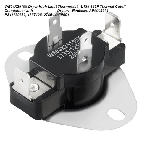 Dryer High Limit Thermostat WE04X25195 L135-125F Replacement Thermal Cutoff Protector For Dryers Precise Temperature Control To Prevent Overheating GE Compatible, black ceramic body with metal terminals